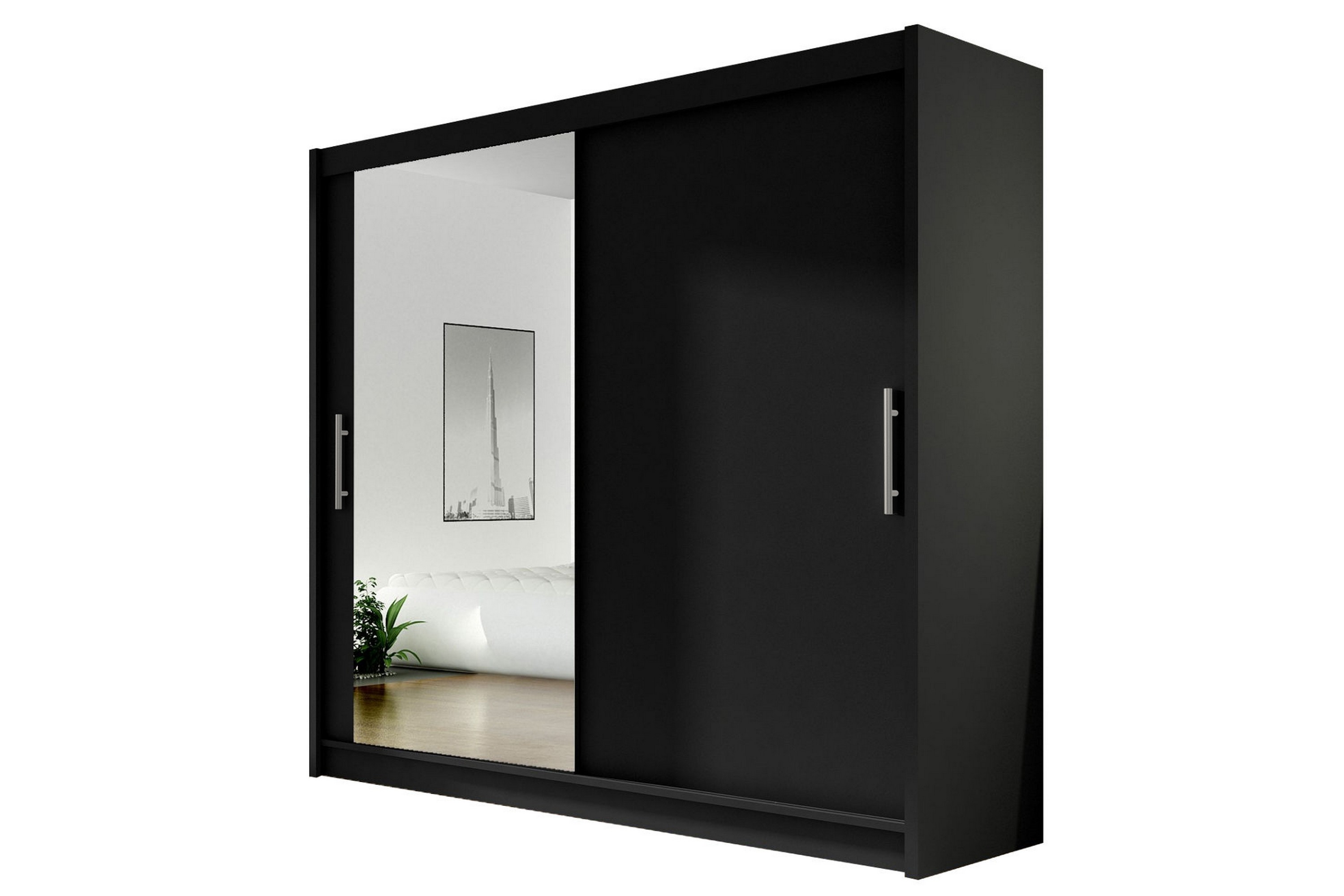 emilio garderob skjutdörrar spegel svart -