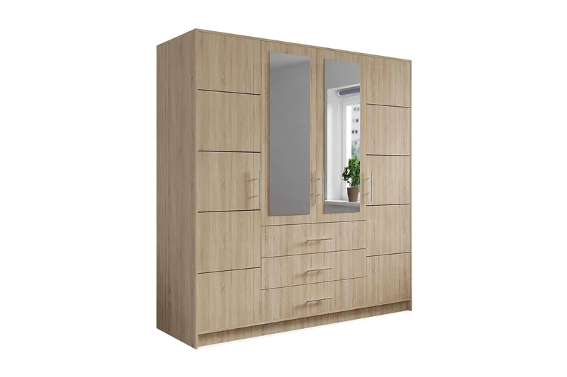 Escaldes Garderob med Lådor + Dörrar 196 cm, Beige / Trä / Natur