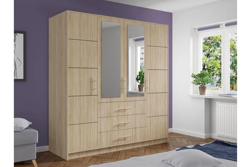 Escaldes Garderob med Lådor + Dörrar 196 cm - Beige / Trä / Natur - Förvaring - Sko- & klädförvaring - Garderober & garderobssystem