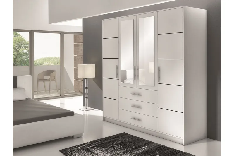 Escaldes Stor Garderob med Spegel 196 cm bred 200 cm hög - Vit - Förvaring - Sko- & klädförvaring - Garderober & garderobssystem