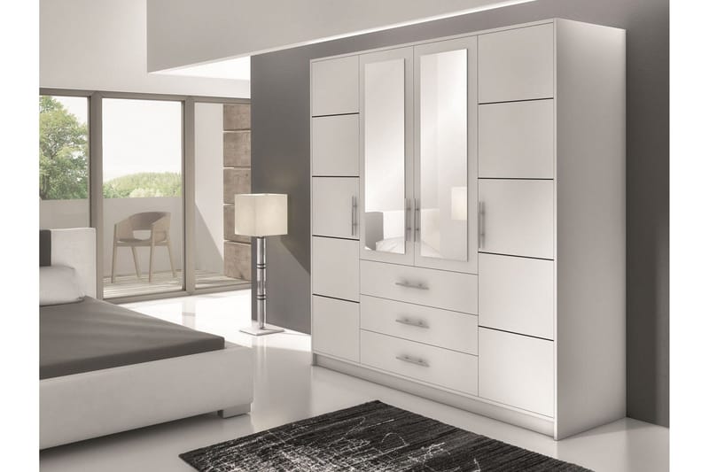 Escaldes Stor Garderob med Spegel 196 cm bred 200 cm hög - Vit - Förvaring - Sko- & klädförvaring - Garderober & garderobssystem