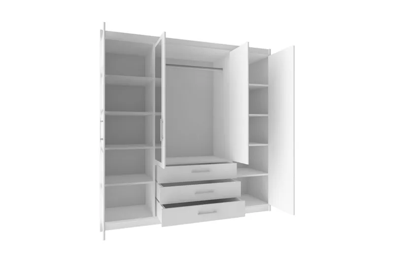 Escaldes Stor Garderob med Spegel 196 cm bred 200 cm hög - Vit - Förvaring - Sko- & klädförvaring - Garderober & garderobssystem