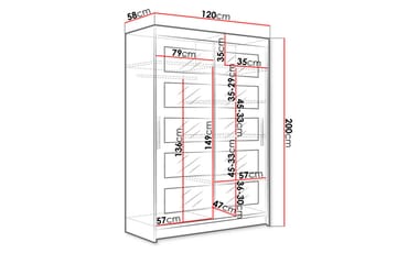 Estella Garderob 120 cm Skjutdörrar 5-Delad Spegel - Vit - Förvaring - Sko- & klädförvaring - Garderober & garderobssystem