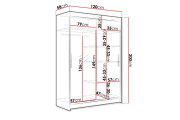 Estella Garderob 120 cm Skjutdörrar Böjd Spegel - Ek/Spegel - Förvaring - Sko- & klädförvaring - Garderober & garderobssystem