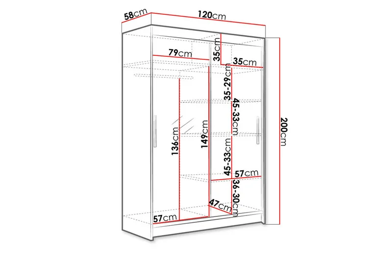 Estella Garderob 120 cm Skjutdörrar Böjd Spegel - Ek/Spegel - Förvaring - Sko- & klädförvaring - Garderober & garderobssystem