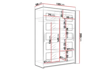 Estella Garderob 120 cm Skjutdörrar Delad Spegel - Ek - Förvaring - Sko- & klädförvaring - Garderober & garderobssystem