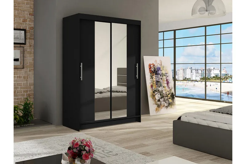 Estella Garderob 120 cm Skjutdörrar Smal Spegel - Svart/Spegel - Förvaring - Sko- & klädförvaring - Garderober & garderobssystem