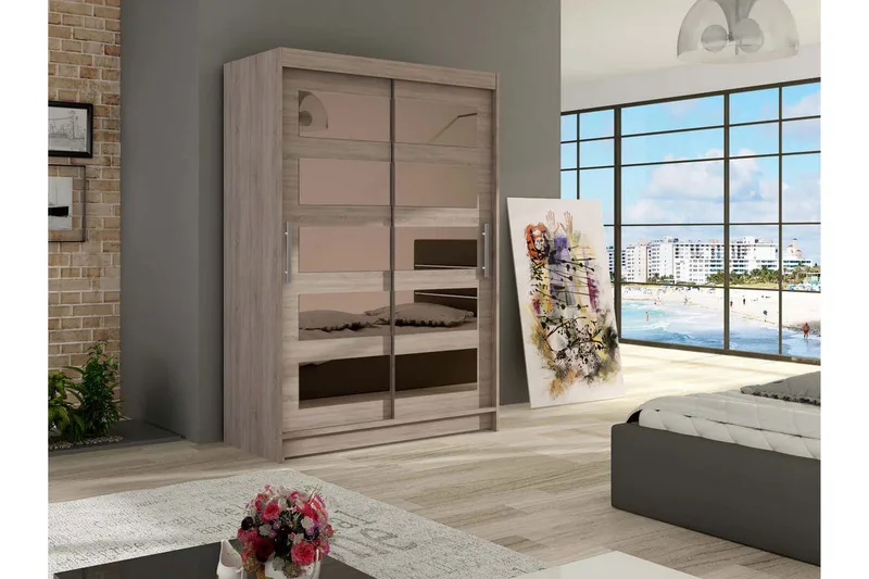 Estella Garderob Skjutdörrar 5-Delad Spegel - Ek - Förvaring - Sko- & klädförvaring - Garderober & garderobssystem