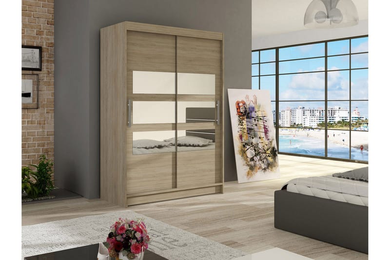 Estella Garderob Skjutdörrar Delad Spegel - Ek - Förvaring - Sko- & klädförvaring - Garderober & garderobssystem