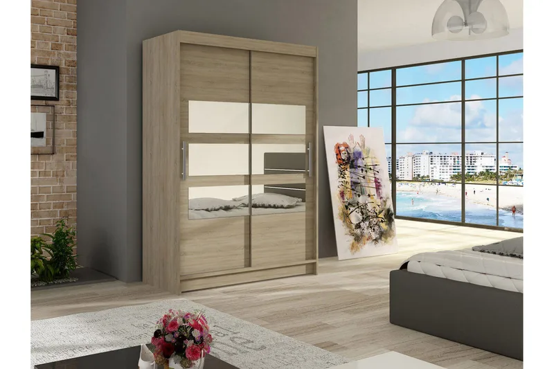 Estella Garderob Skjutdörrar Delad Spegel - Ek - Förvaring - Sko- & klädförvaring - Garderober & garderobssystem