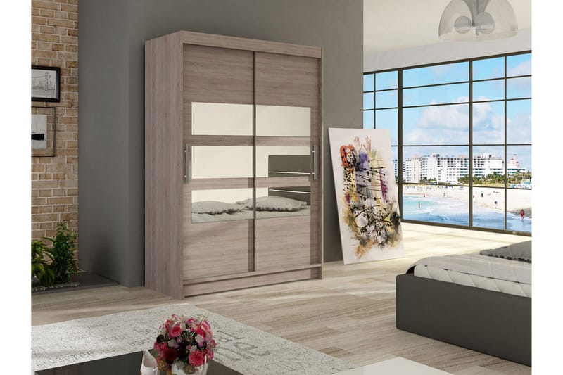 Estella Garderob Skjutdörrar Delad Spegel - Ljus Ek - Förvaring - Sko- & klädförvaring - Garderober & garderobssystem