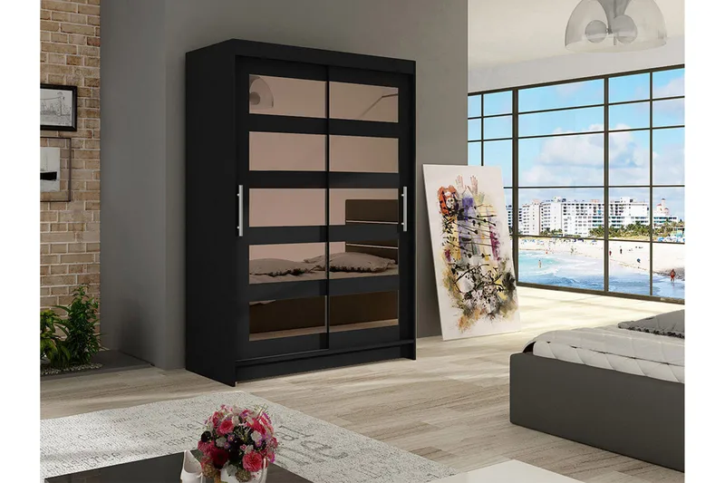 Estella Garderob Skjutdörrar Delad Spegel - Svart - Förvaring - Sko- & klädförvaring - Garderober & garderobssystem