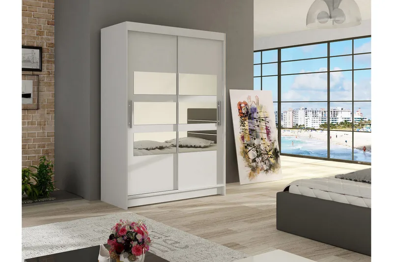 Estella Garderob Skjutdörrar Delad Spegel - Vit - Förvaring - Sko- & klädförvaring - Garderober & garderobssystem