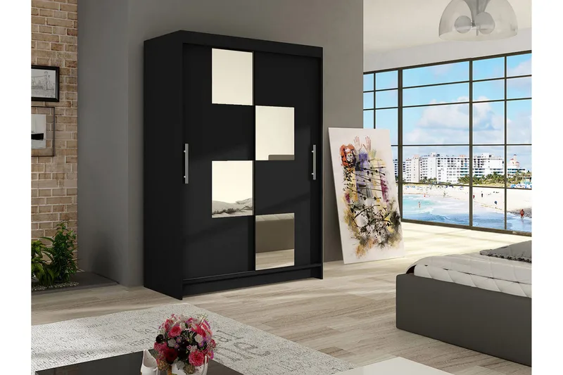 Estella Garderob Skjutdörrar Fyrkantig Spegel - Svart - Förvaring - Sko- & klädförvaring - Garderober & garderobssystem