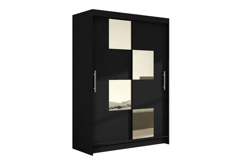 Estella Garderob Skjutdörrar Fyrkantig Spegel, Svart