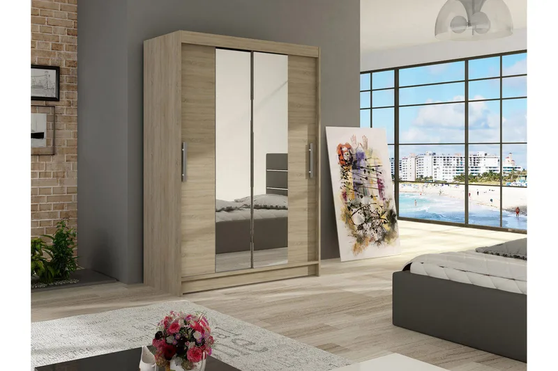 Estella Garderob Skjutdörrar Smal Spegel - Ek/Spegel - Förvaring - Sko- & klädförvaring - Garderober & garderobssystem