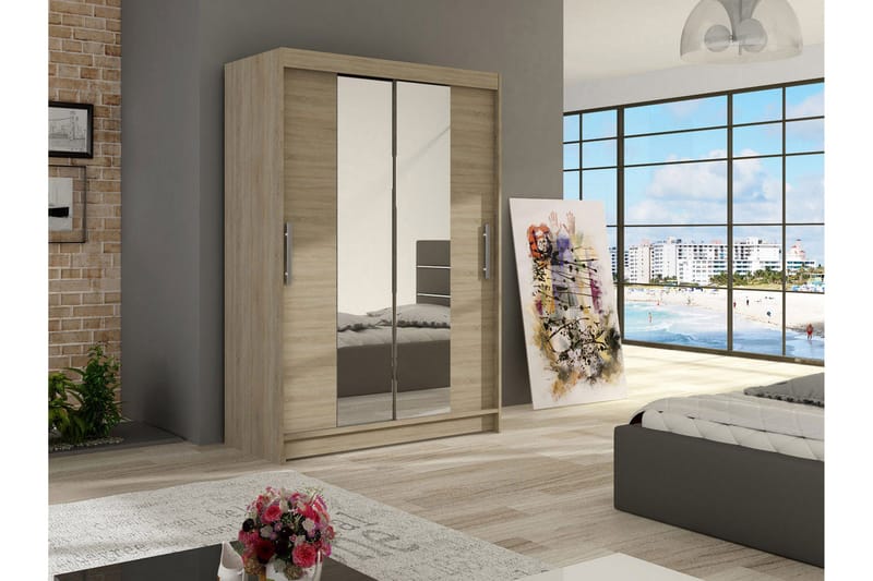 Estella Garderob Skjutdörrar Smal Spegel - Ek/Spegel - Förvaring - Sko- & klädförvaring - Garderober & garderobssystem