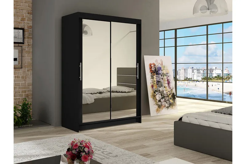 Estella Garderob Skjutdörrar Speglar - Svart/Spegel - Förvaring - Sko- & klädförvaring - Garderober & garderobssystem