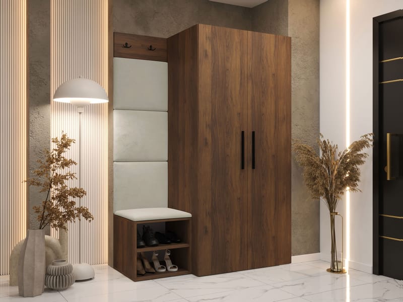 Farosa Hallmöbelset 122x191 cm - Valnöt + Manila 02 - Förvaring - Sko- & klädförvaring - Garderober & garderobssystem - Hörngarderob