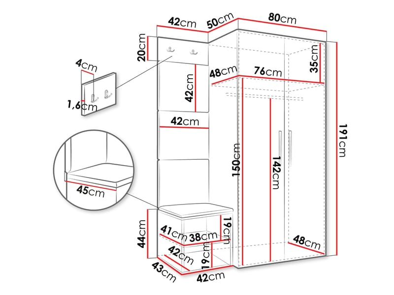 Farosa Hallmöbelset 122x191 cm - Valnöt + Soft 017 - Förvaring - Sko- & klädförvaring - Garderober & garderobssystem - Hörngarderob