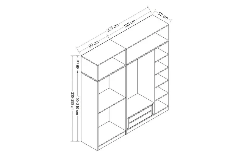Fruitland Garderob 225 cm - Antracit - Förvaring - Sko- & klädförvaring - Garderober & garderobssystem