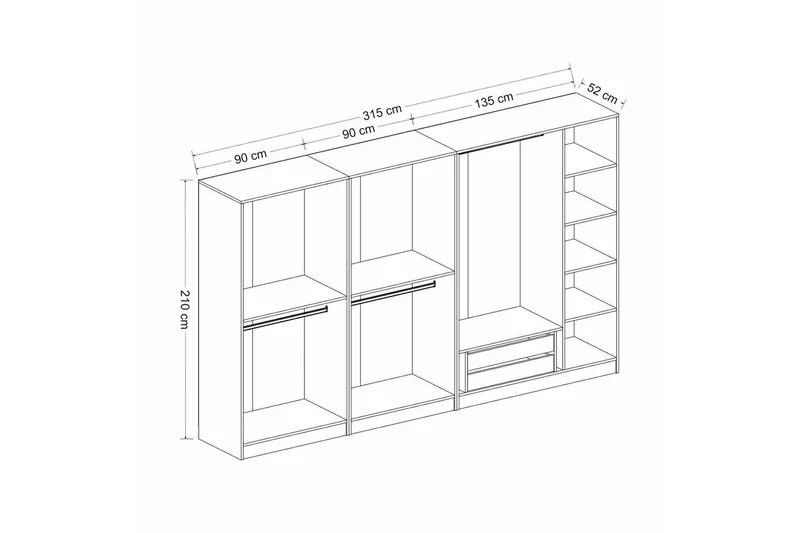 Fruitland Garderob 315 cm - Antracit - Förvaring - Sko- & klädförvaring - Garderober & garderobssystem