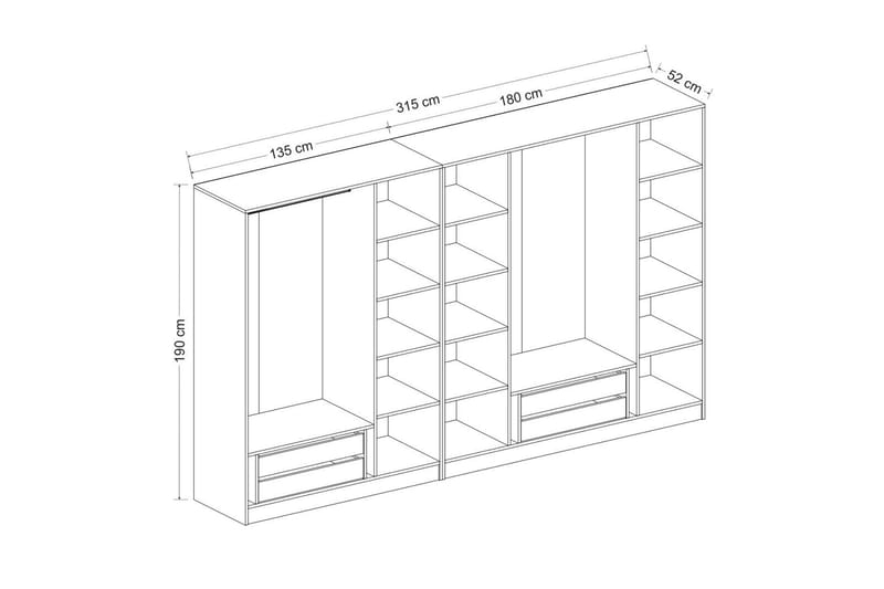 Fruitland Garderob 315 cm - Vit - Förvaring - Sko- & klädförvaring - Garderober & garderobssystem