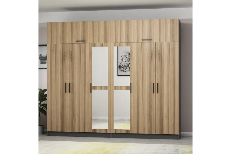 Fruitland Garderob med Spegel - Brun/Grå - Förvaring - Sko- & klädförvaring - Garderober & garderobssystem