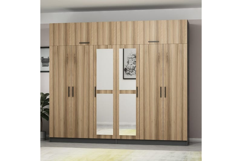 Fruitland Garderob med Spegel - Brun/Grå - Förvaring - Sko- & klädförvaring - Garderober & garderobssystem