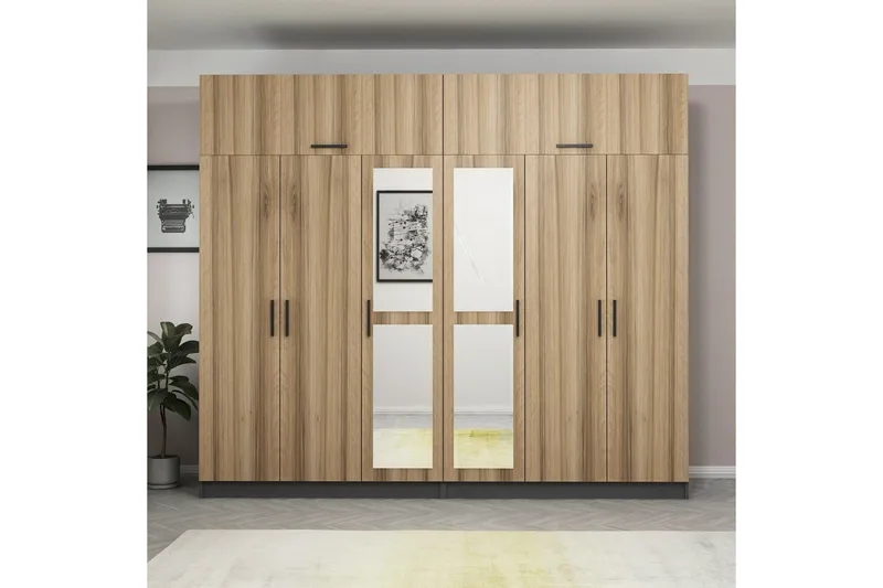 Fruitland Garderob med Spegel - Brun/Grå - Förvaring - Sko- & klädförvaring - Garderober & garderobssystem