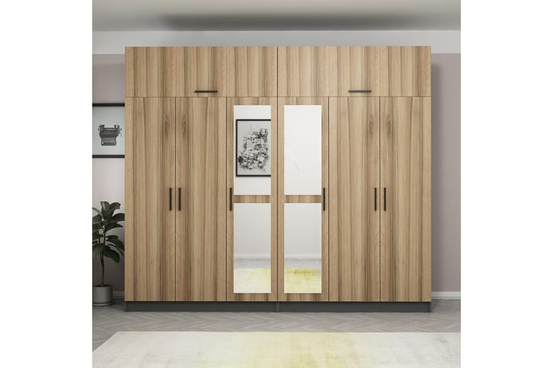 Fruitland Garderob med Spegel - Brun/Grå - Förvaring - Sko- & klädförvaring - Garderober & garderobssystem