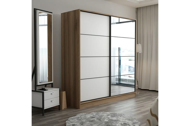 Fruitland Garderob med Spegel - Vit/Brun - Förvaring - Sko- & klädförvaring - Garderober & garderobssystem