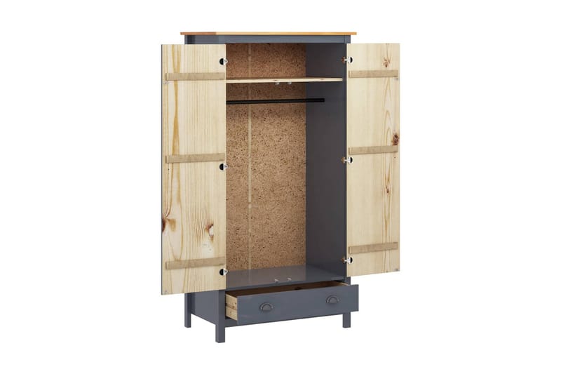 Garderob 2 dörrar Hill Range grå 89x50x170 cm massiv furu - Grå - Förvaring - Sko- & klädförvaring - Garderober & garderobssystem