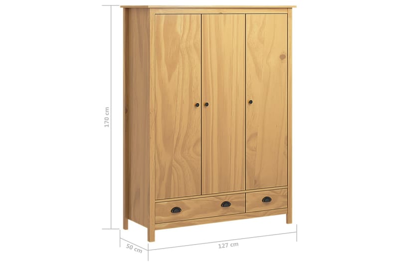 Garderob 3 dörrar Hill Range 127x50x170 cm massiv furu - Brun - Förvaring - Sko- & klädförvaring - Garderober & garderobssystem