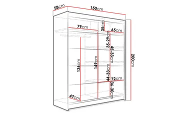 Garderob Camino LED-belysning - Svart/Vit - Förvaring - Sko- & klädförvaring - Garderober & garderobssystem