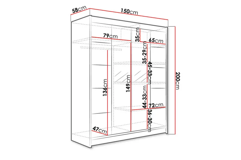 Garderob Camino LED-belysning - Svart/Vit - Förvaring - Sko- & klädförvaring - Garderober & garderobssystem