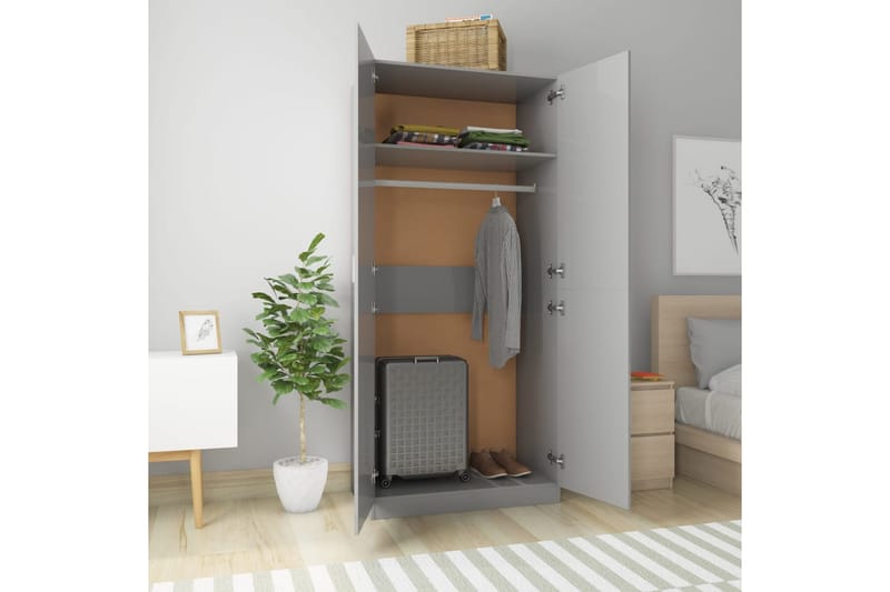 Garderob grå högglans 90x52x200 cm spånskiva - Grå - Förvaring - Sko- & klädförvaring - Garderober & garderobssystem