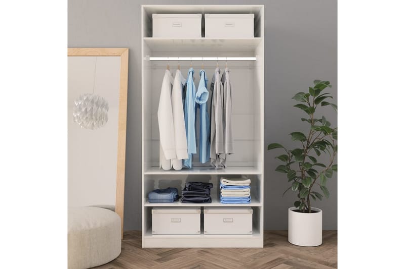Garderob högglans vit 100x50x200 cm spånskiva - Vit - Förvaring - Sko- & klädförvaring - Garderober & garderobssystem