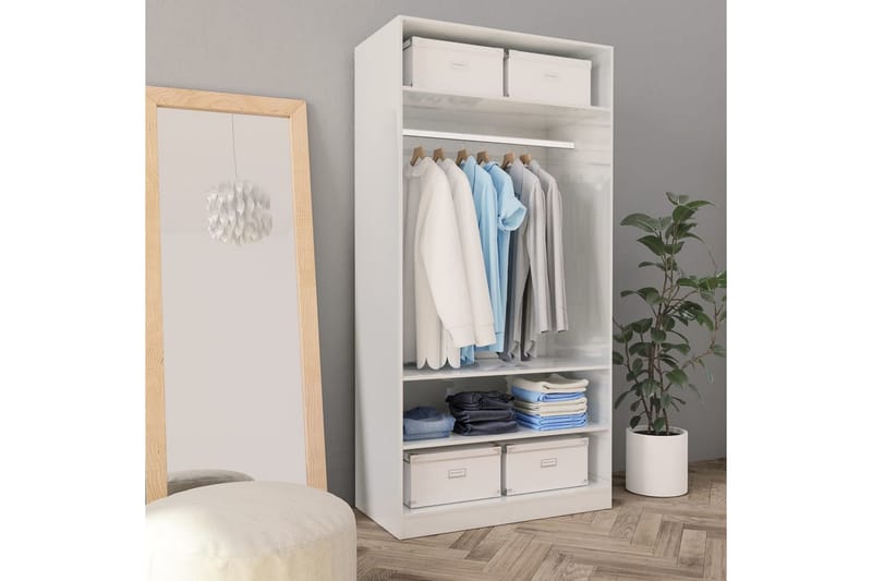 Garderob högglans vit 100x50x200 cm spånskiva - Vit - Förvaring - Sko- & klädförvaring - Garderober & garderobssystem