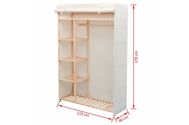 Garderob i tyg och furu 110x40x170 cm - Vit - Förvaring - Sko- & klädförvaring - Garderober & garderobssystem