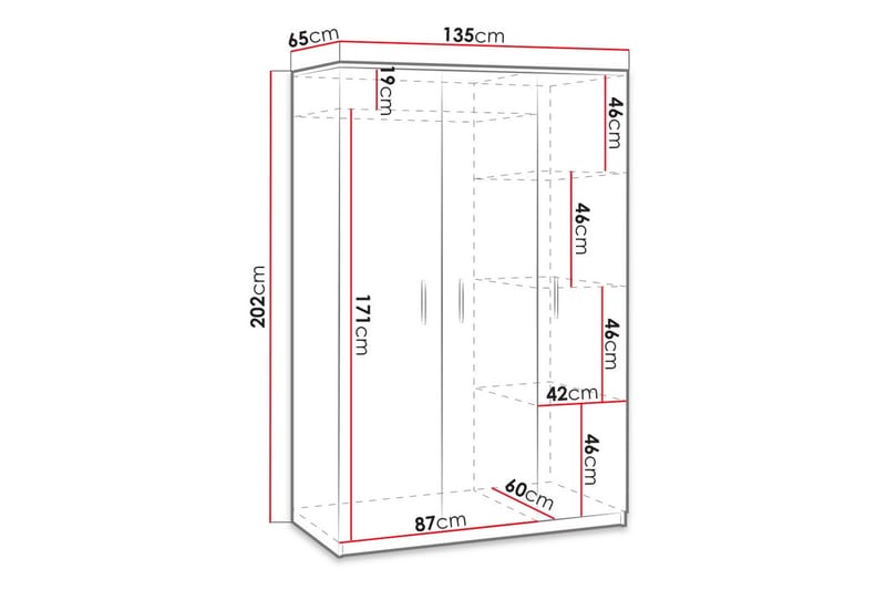 Garderob Julissa LED-belysning - Vit - Förvaring - Sko- & klädförvaring - Garderober & garderobssystem