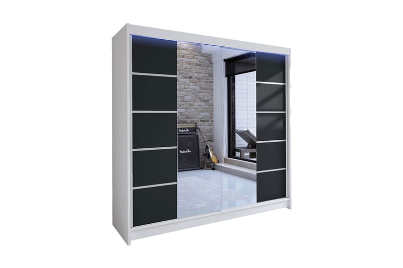 Garderob + LED, Vit|Svart