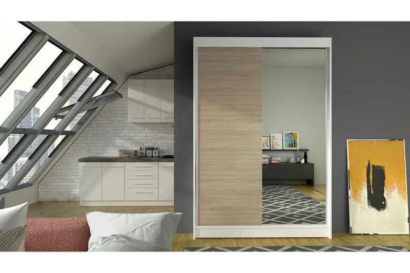 Garderob Lino LED-belysning - Vit/Ek - Förvaring - Sko- & klädförvaring - Garderober & garderobssystem