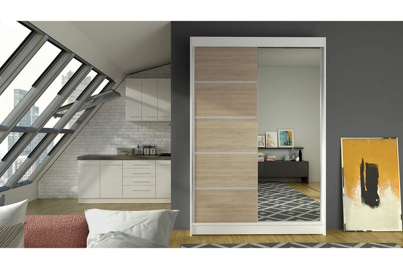 Garderob Lino - Vit/Ek - Förvaring - Sko- & klädförvaring - Garderober & garderobssystem