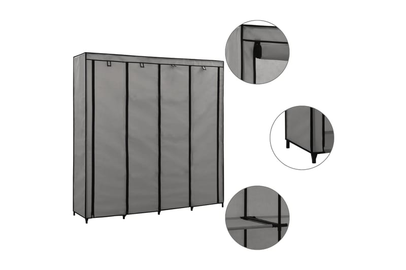 Garderob med 4 fack grå 175x45x170 cm - Grå - Förvaring - Sko- & klädförvaring - Garderober & garderobssystem