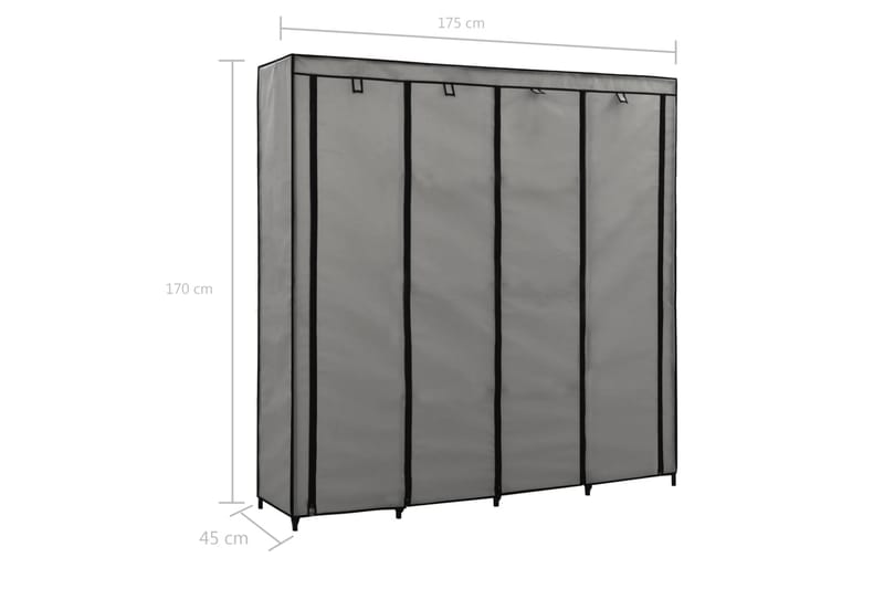 Garderob med 4 fack grå 175x45x170 cm - Grå - Förvaring - Sko- & klädförvaring - Garderober & garderobssystem