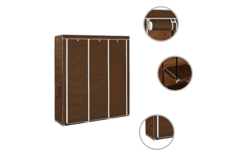 Garderob med fack och stänger brun 150x45x175 cm tyg - Brun - Garderober & garderobssystem