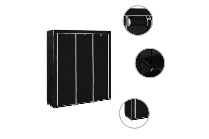 Garderob med fack och stänger svart 150x45x175 cm tyg - Svart - Förvaring - Sko- & klädförvaring - Garderober & garderobssystem