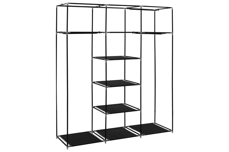 Garderob med fack och stänger svart 150x45x175 cm tyg - Svart - Förvaring - Sko- & klädförvaring - Garderober & garderobssystem