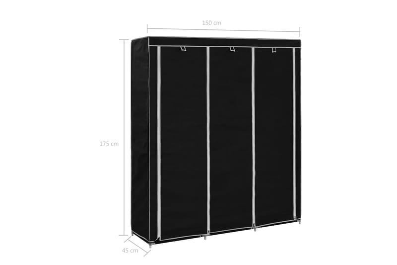 Garderob med fack och stänger svart 150x45x175 cm tyg - Svart - Förvaring - Sko- & klädförvaring - Garderober & garderobssystem